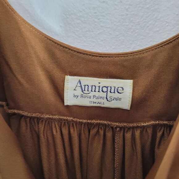 Annique brown vintage nylon old Hollywood pinup feminine boudoir slip dress S - Picture 3 of 7